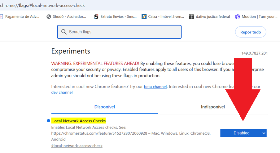 Configuração Local Network Access Checks alterada para Disabled